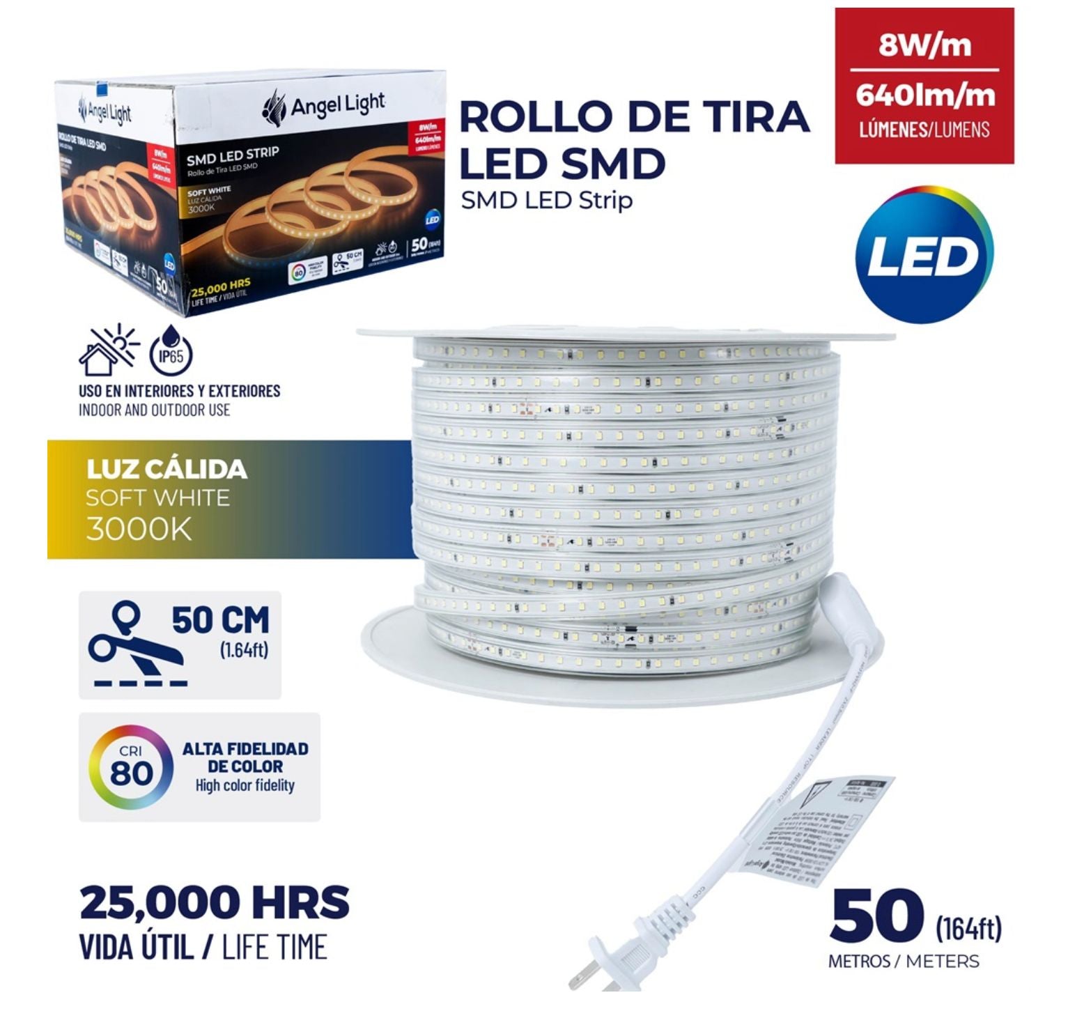ROLLO DE TIRA LED LUZ CALIDA -AL-LDV120-500M