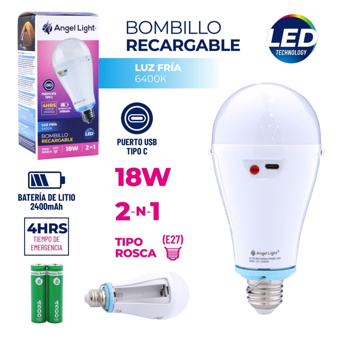 Bombillo Recargable 18W – A105-A70-18W-E