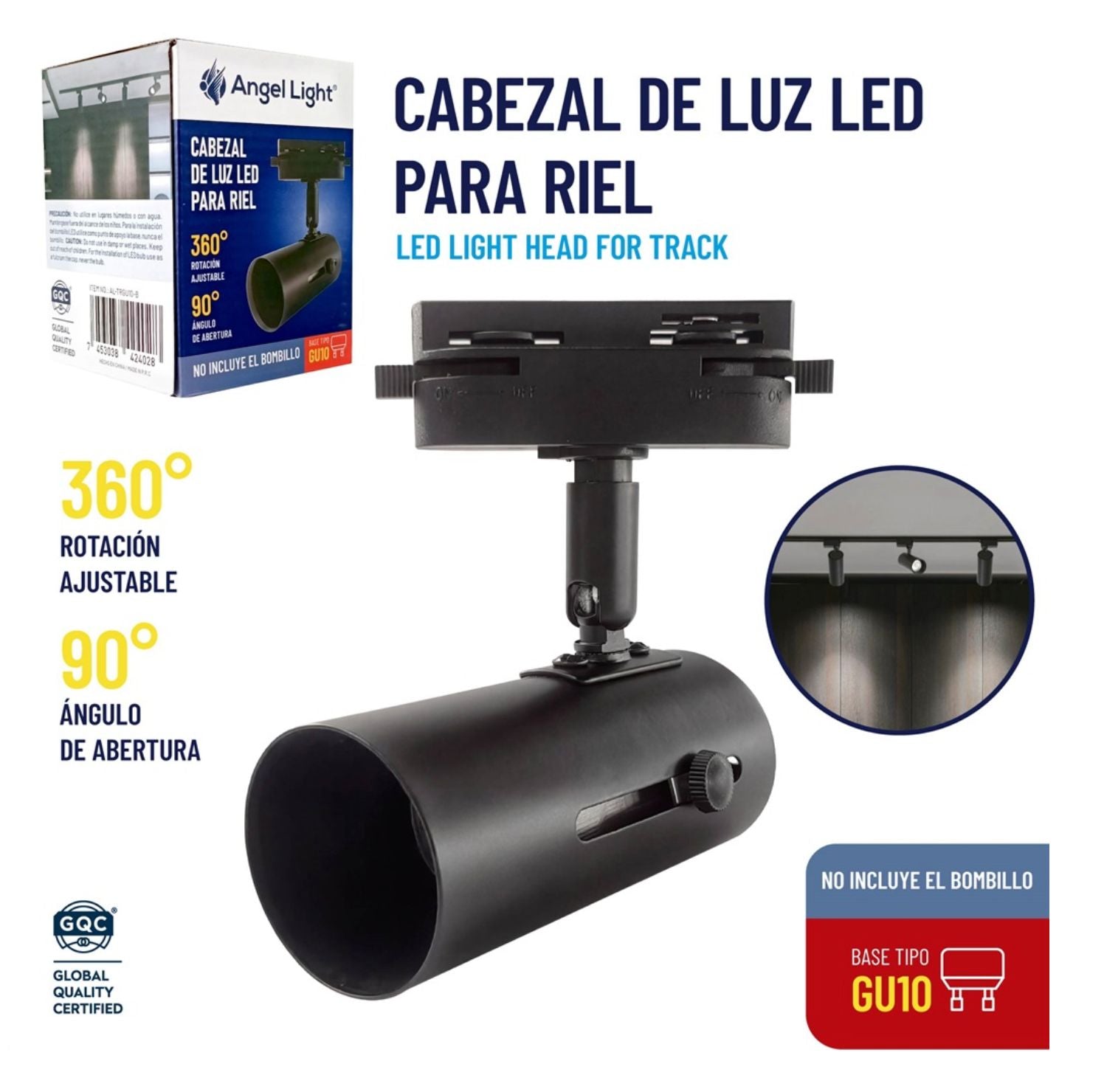 Cabezal de Luz LED para Riel Negro (Base GU10) – AL-TRGU10-B