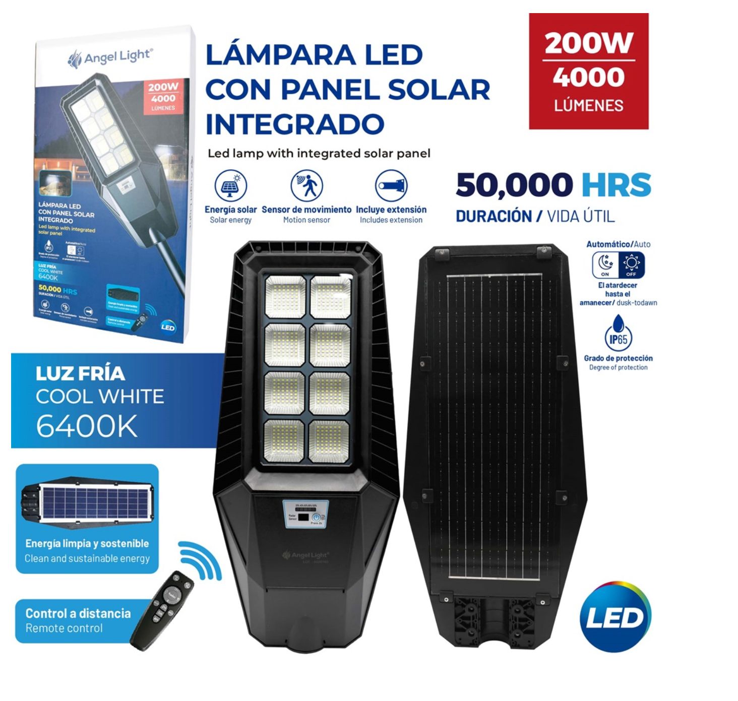 Lámpara LED con Panel Solar Integrado 200W – A105-GSD-200W
