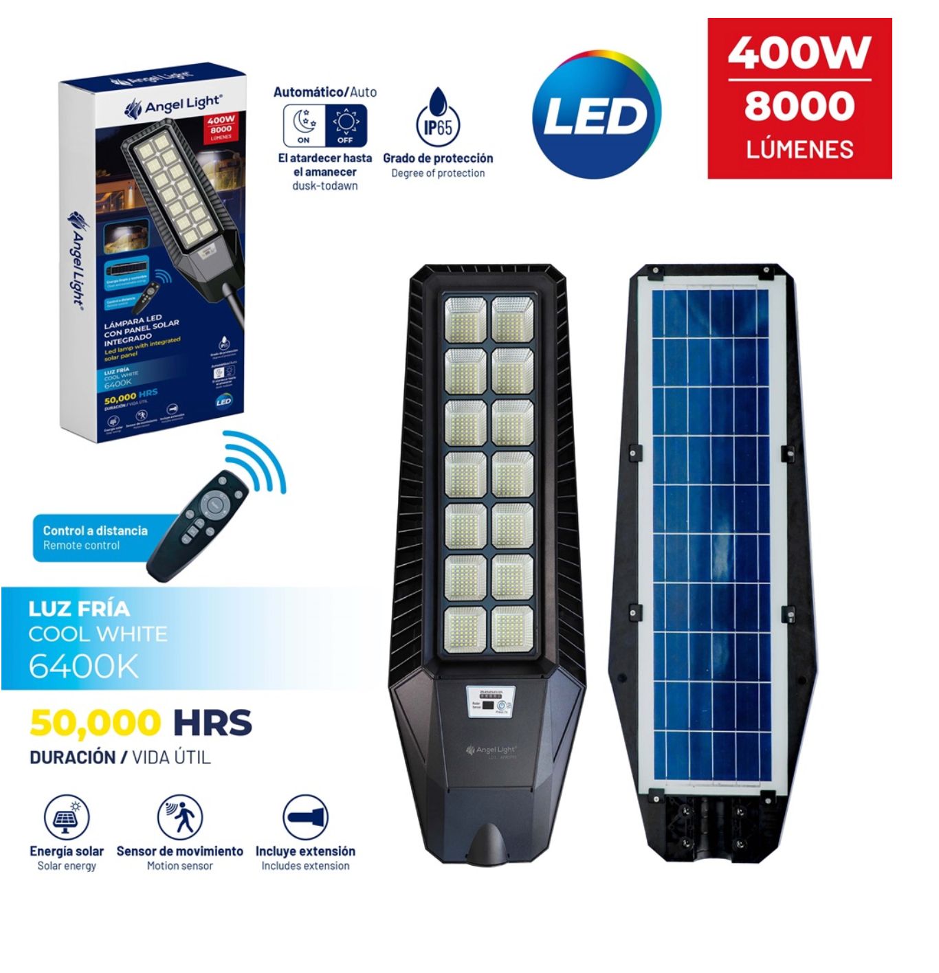 Lámpara LED con Panel Solar Integrado 400W – A105-GSD-400W