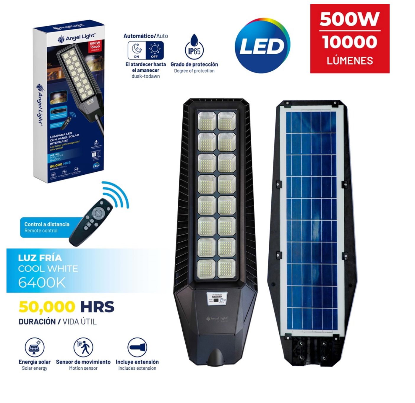 Lámpara LED con Panel Solar Integrado 500W – A105-GSD-500W