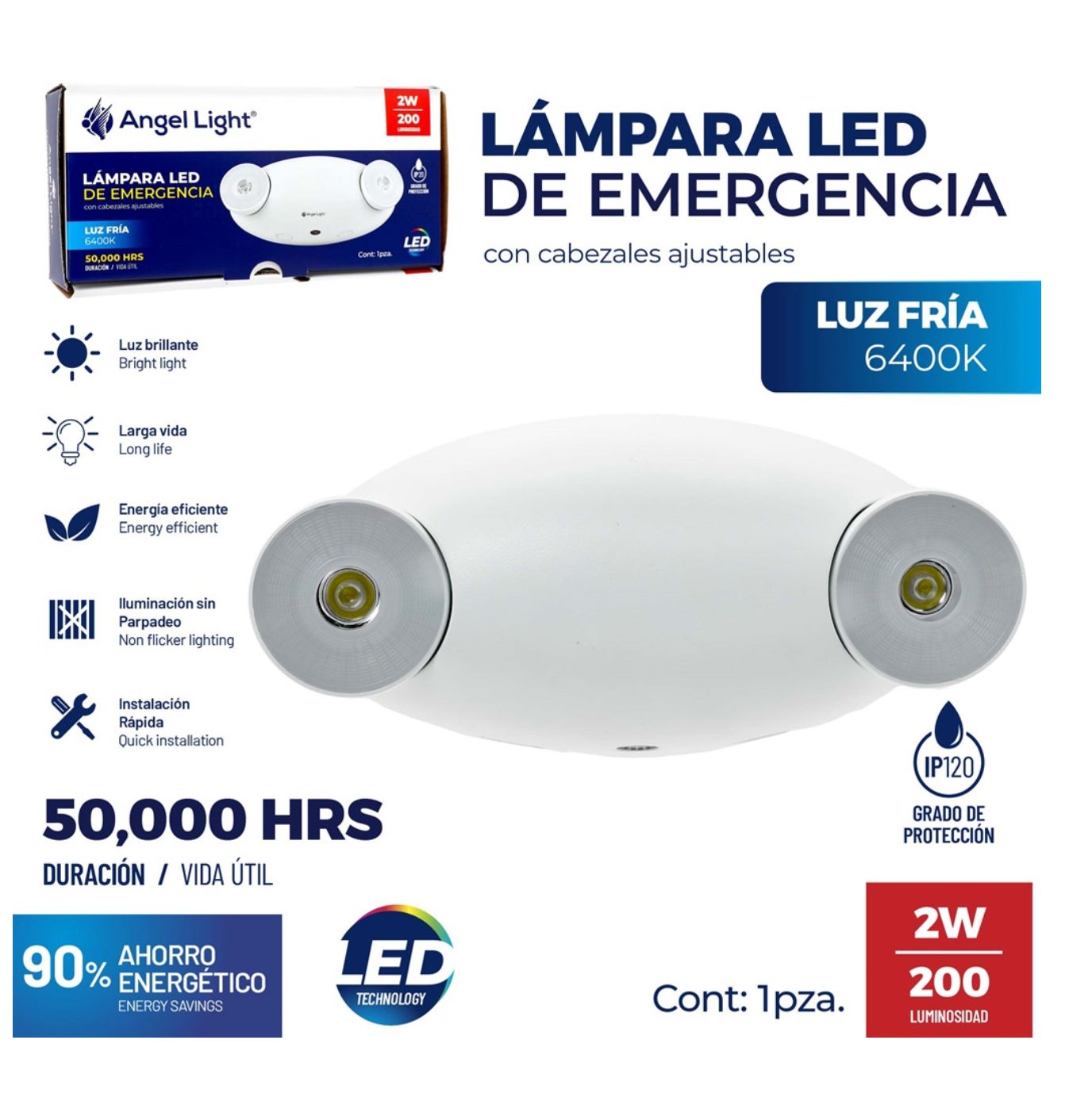 Lámpara LED de Emergencia con Cabezales Ajustables – A414-JLEU11