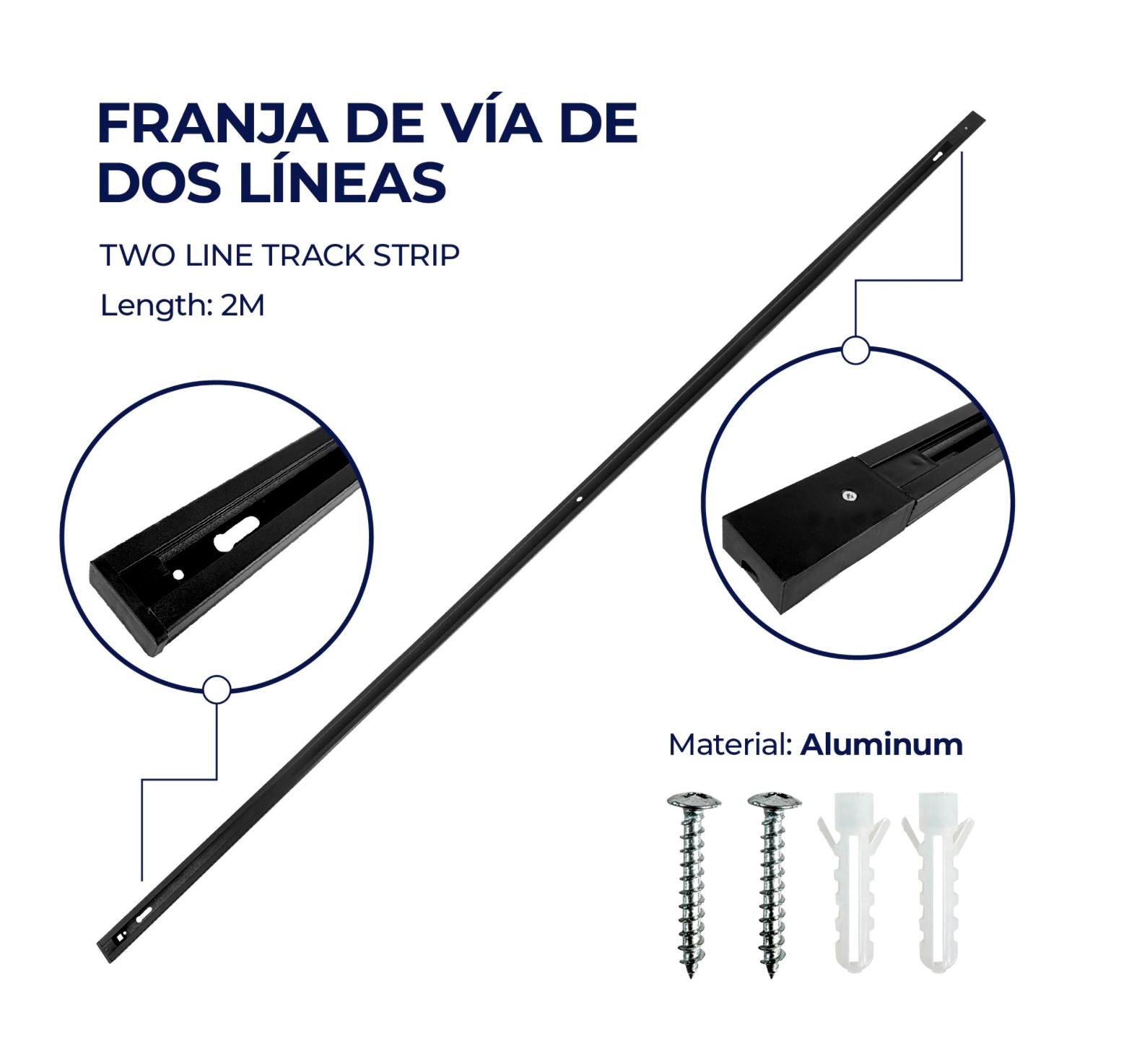 Riel para Lámpara 2 Metros Negro – AL-SLTR-2M-B