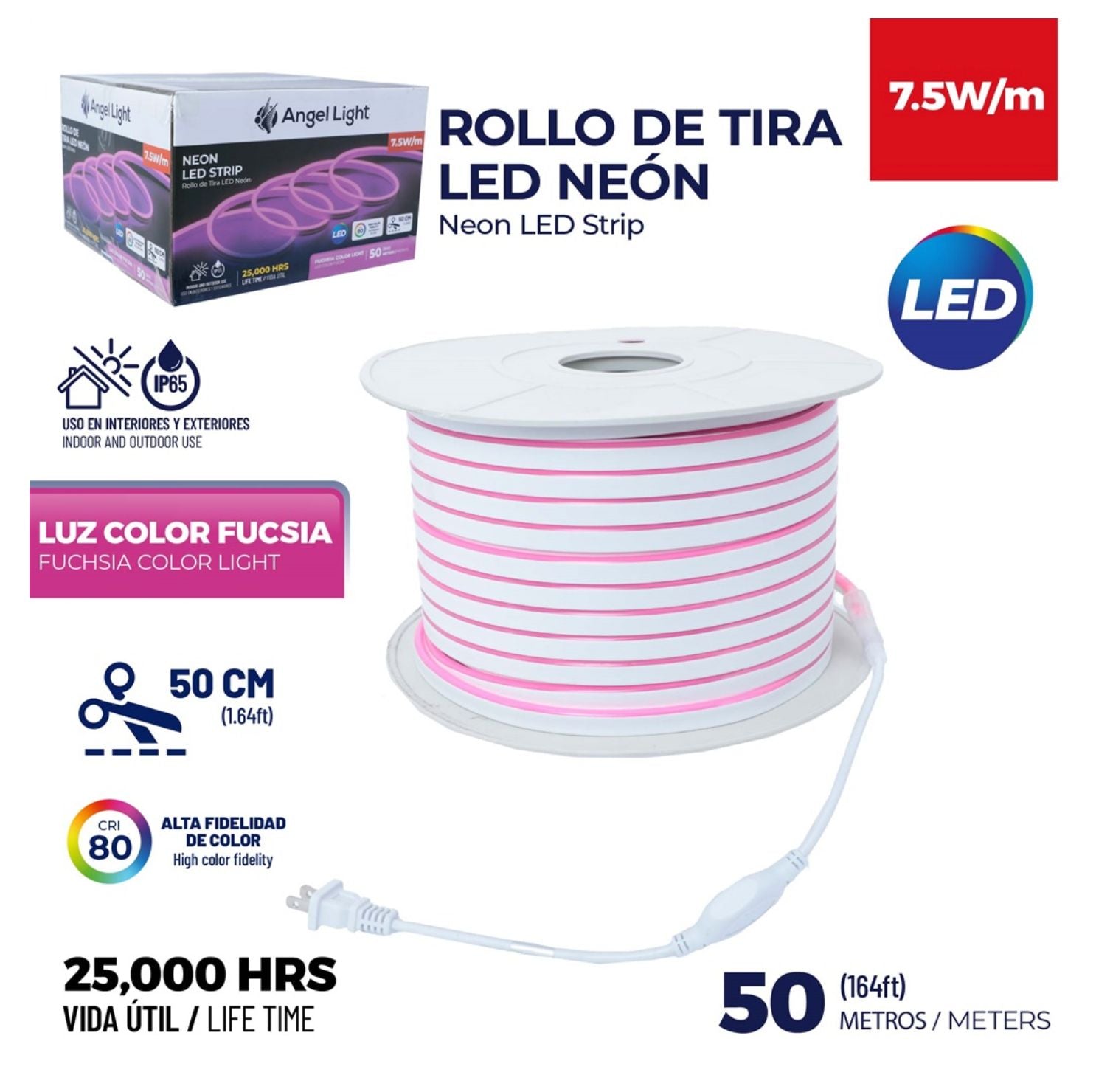 ROLLO DE TIRA LED NEON FUCSIA- AL-LDVNE50M-P
