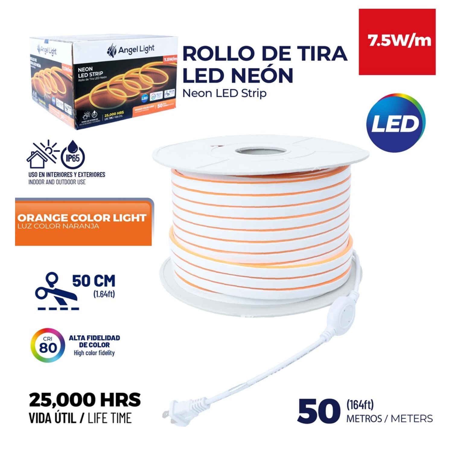 ROLLO DE TIRA LED NEON NARANJA- AL-LDVNE50M-O
