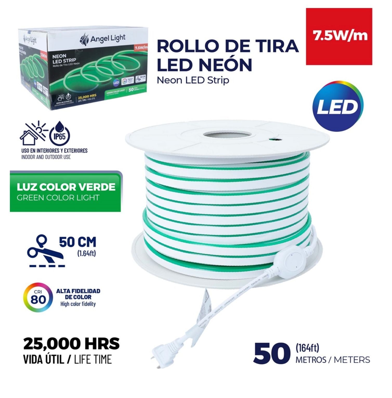 ROLLO DE TIRA LED NEON VERDE- AL-LDVNE50M-G